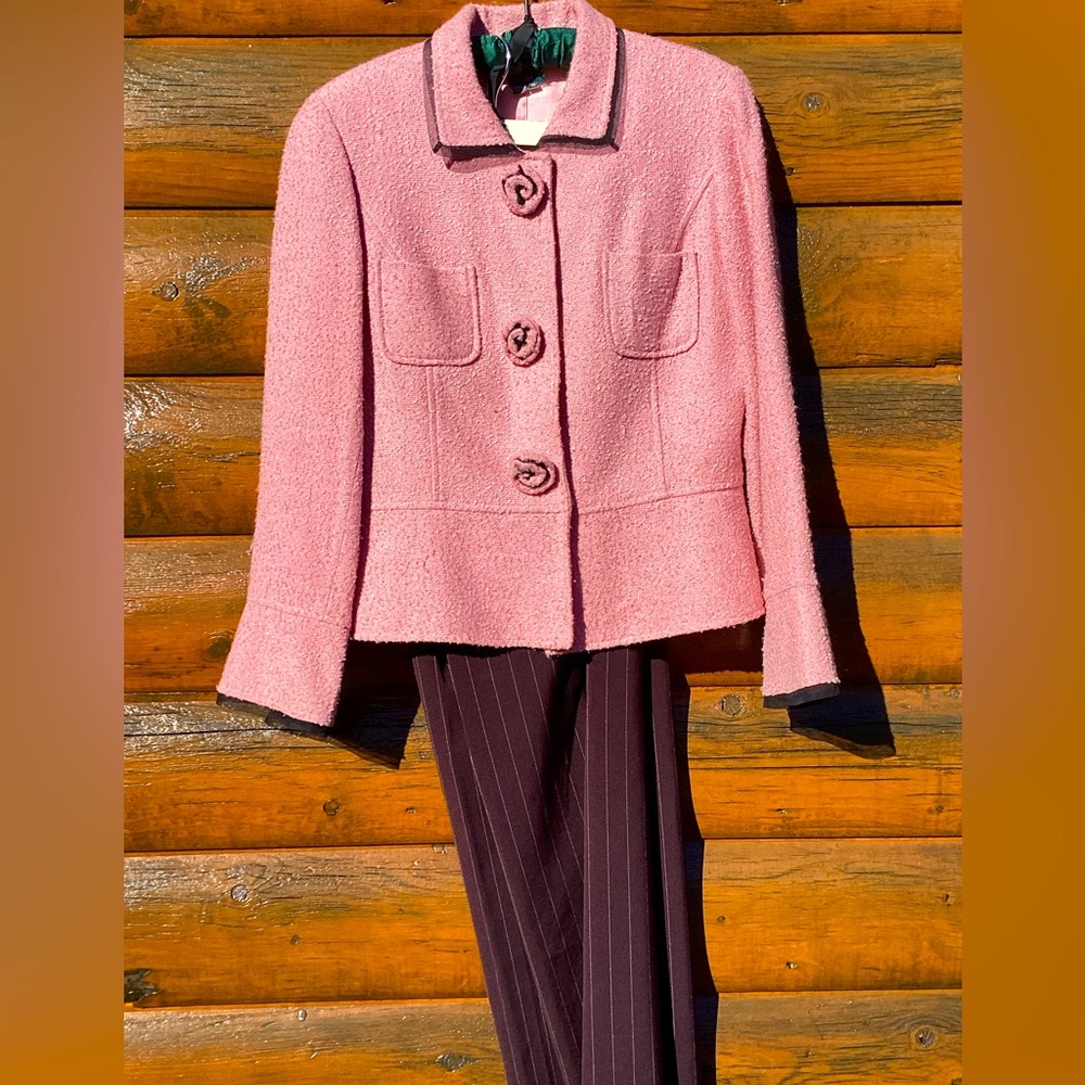 💕 BLAZER PINK BOUCLE  NET SLEEVE Muse BLAZER Sz 12 VNPLC